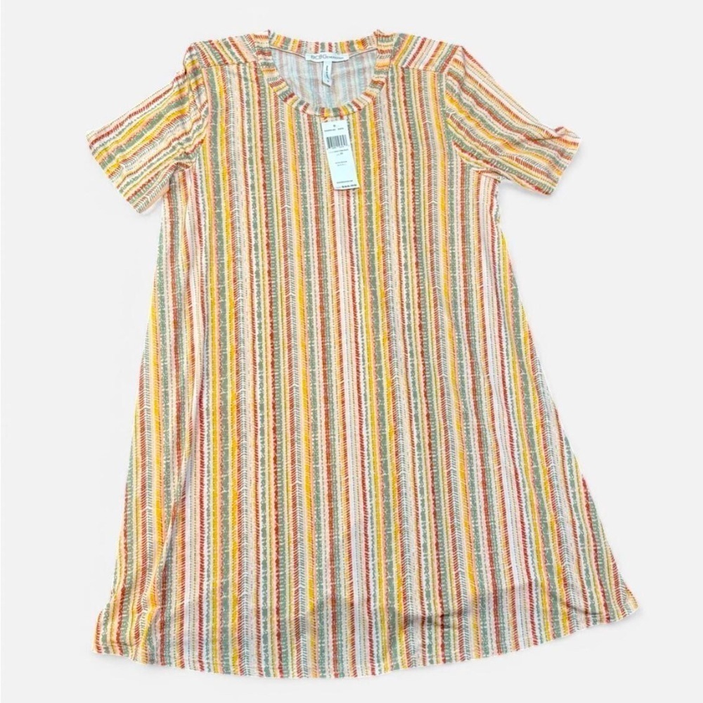 NWT BCBGeneration Women's Striped Multicolor Short Shift Dress Size M Pink